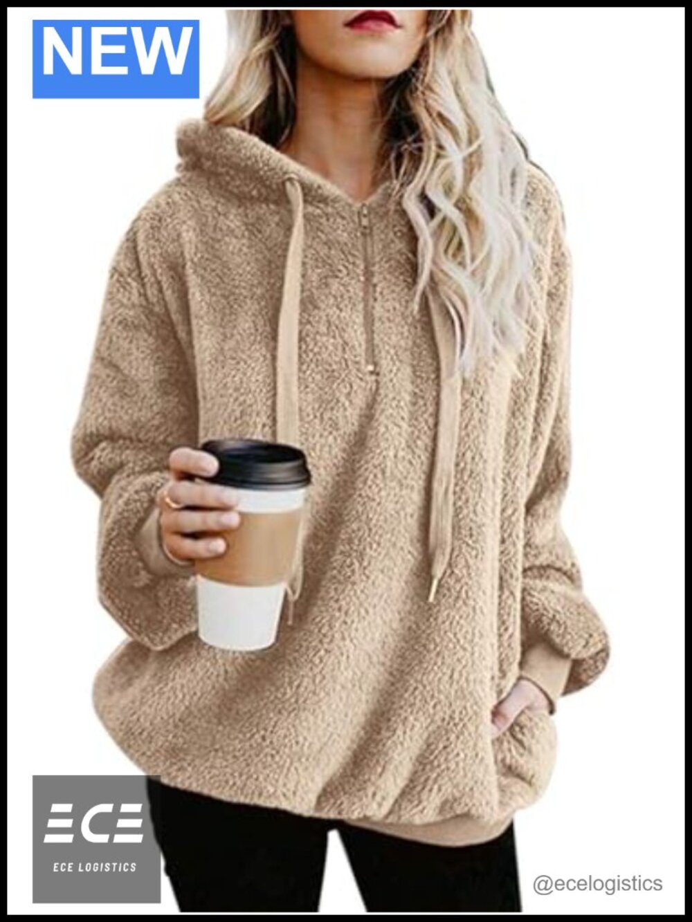 Oversized Sherpa Hoodie Pullover Fleece Sweatshirt Quarter Zip